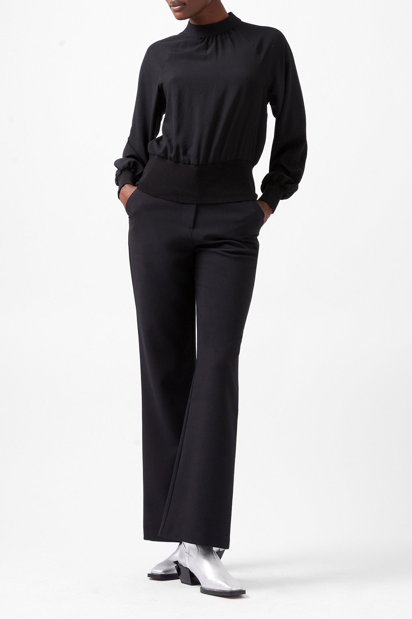 KRISTA KNIT L/S STAND NK TOP BLACKOUT 1