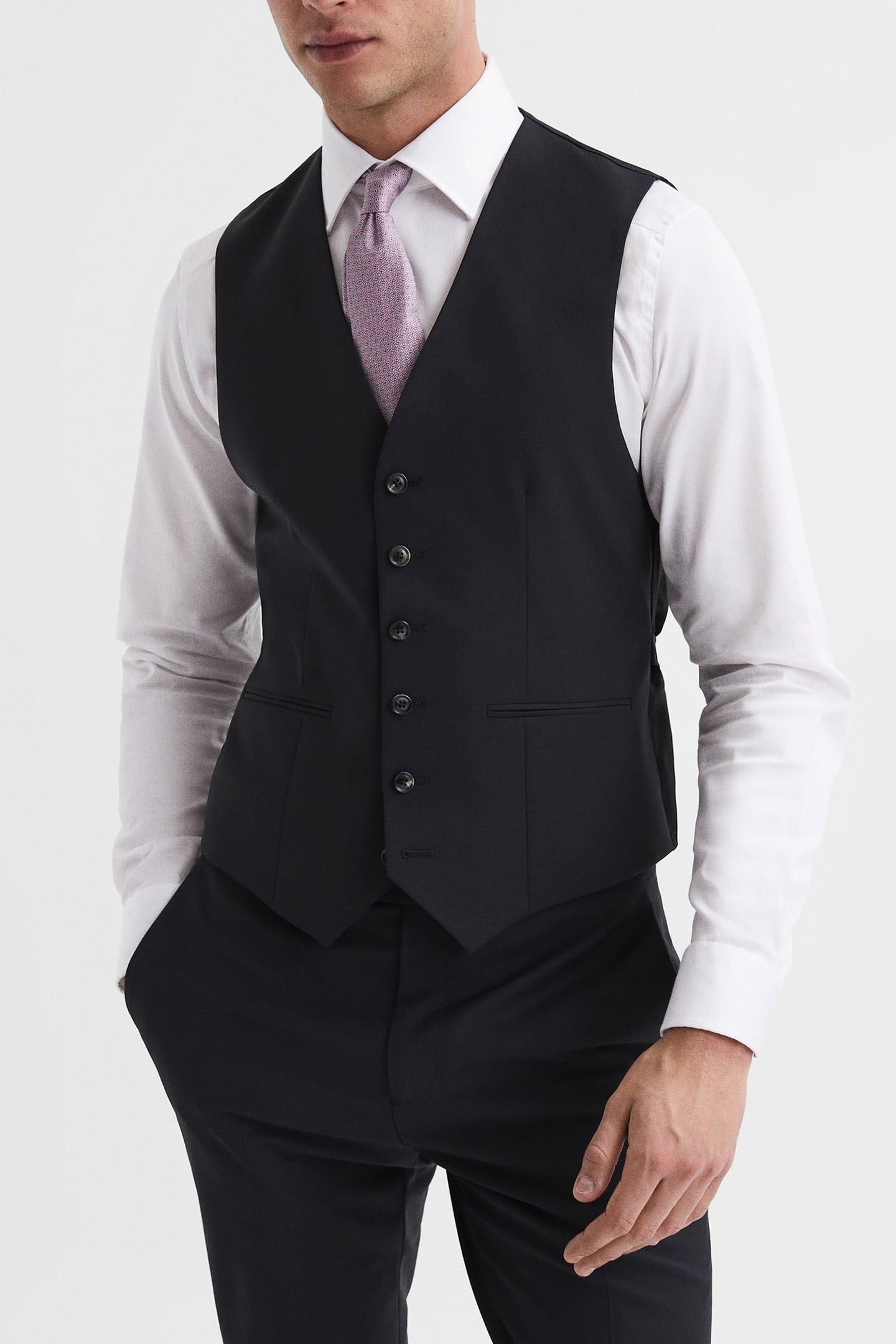 TRAVEL PLAIN WEAVE MODERN WAISTCOAT BLACK 1