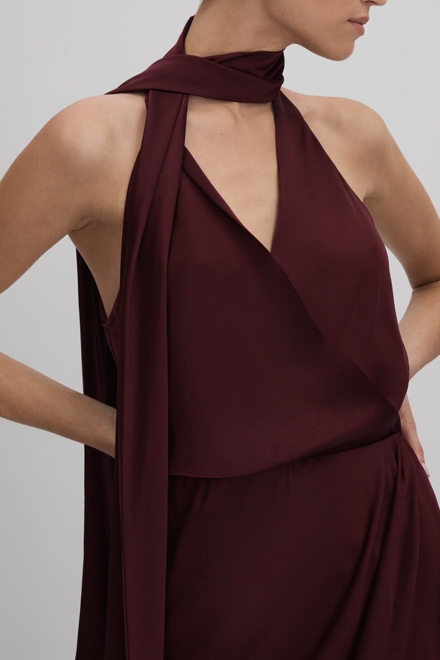 SATIN DRAPE OCCASION DRESS BURGUNDY 4
