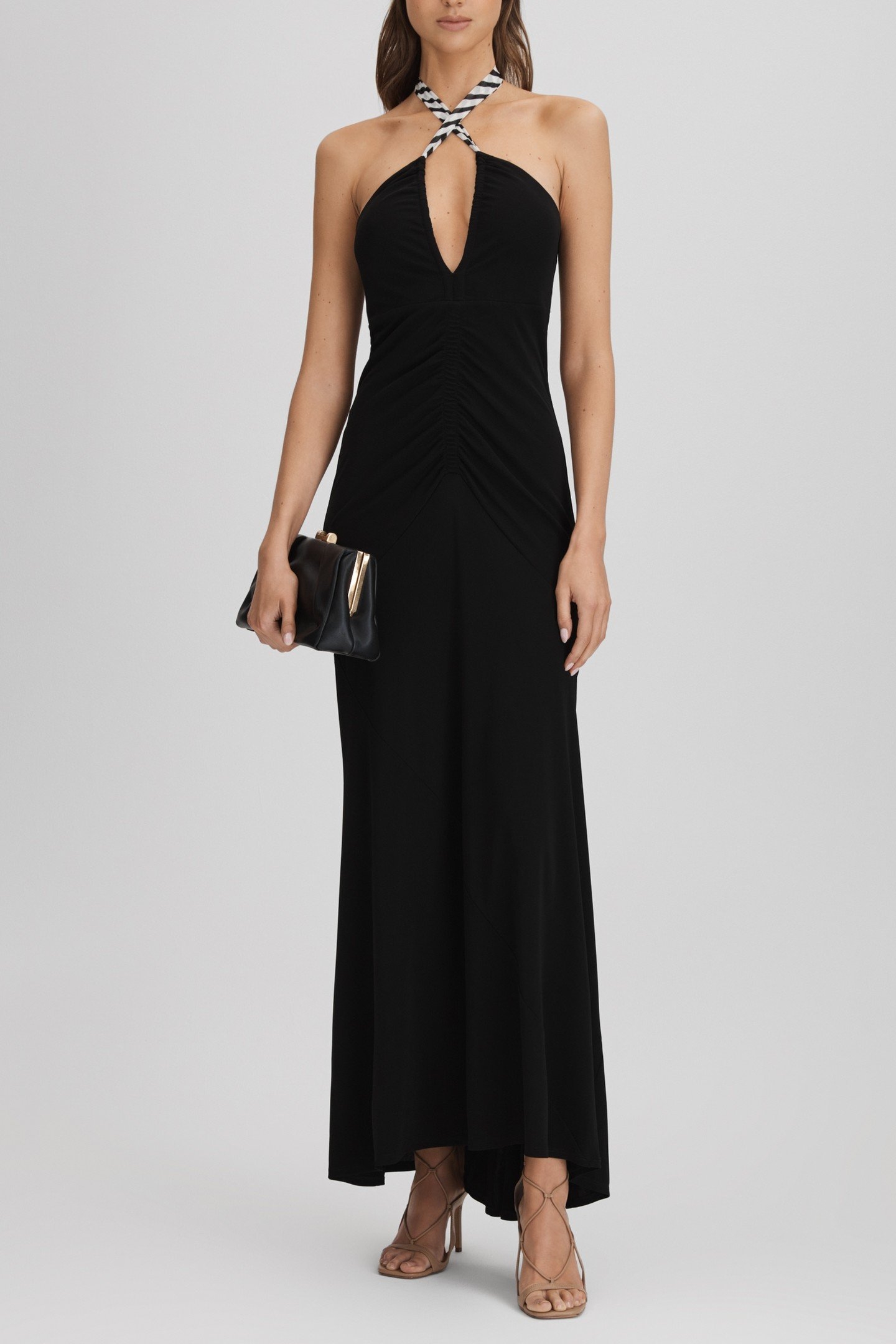 PRINTED TIE JERSEY BODYCON DRESS BLACK 1