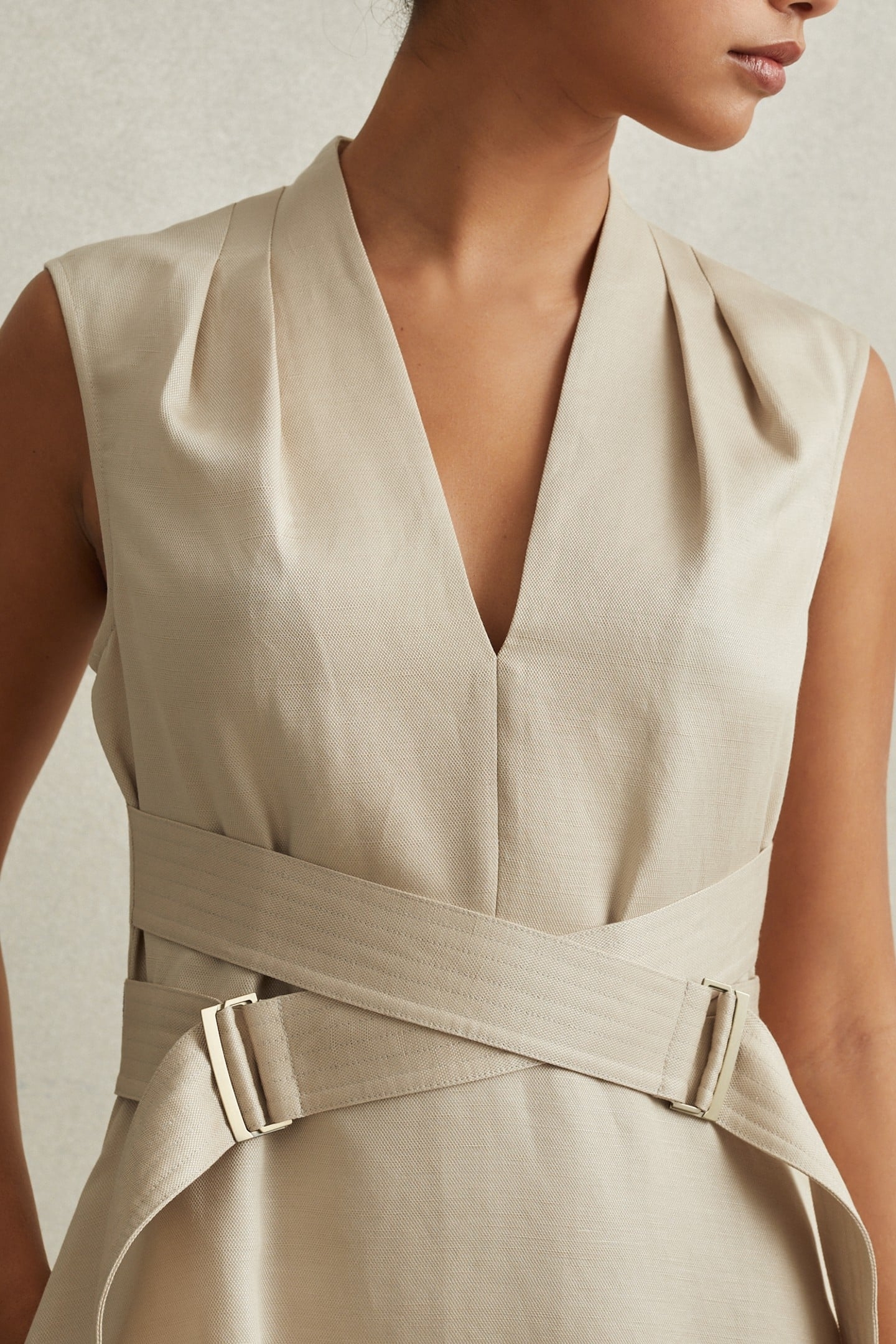 LINEN BELT DETAIL MIDI DRESS NEUTRAL 5