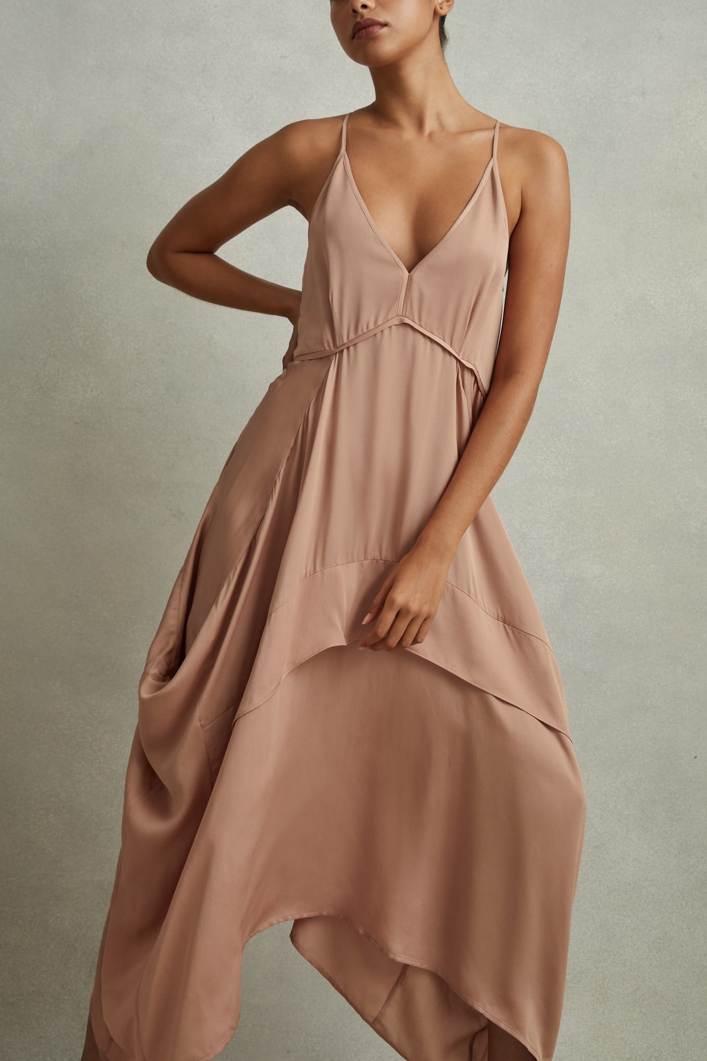 V NECK STRAPPY DRESS NUDE 2