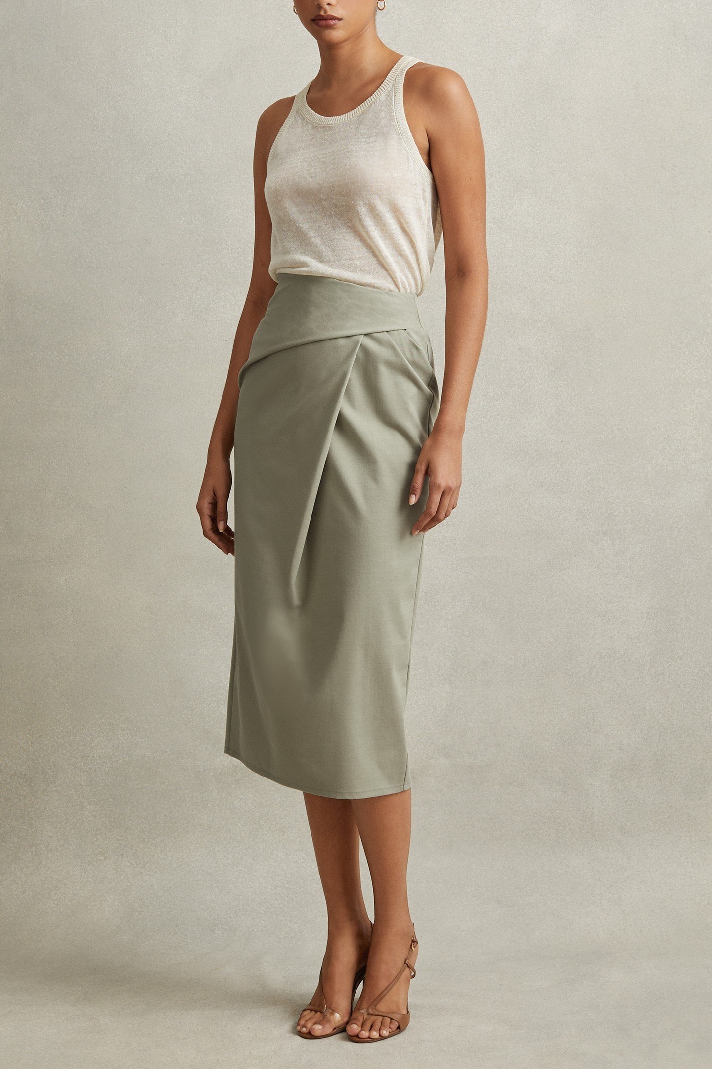 WRAP MIDI SKIRT KHAKI 3