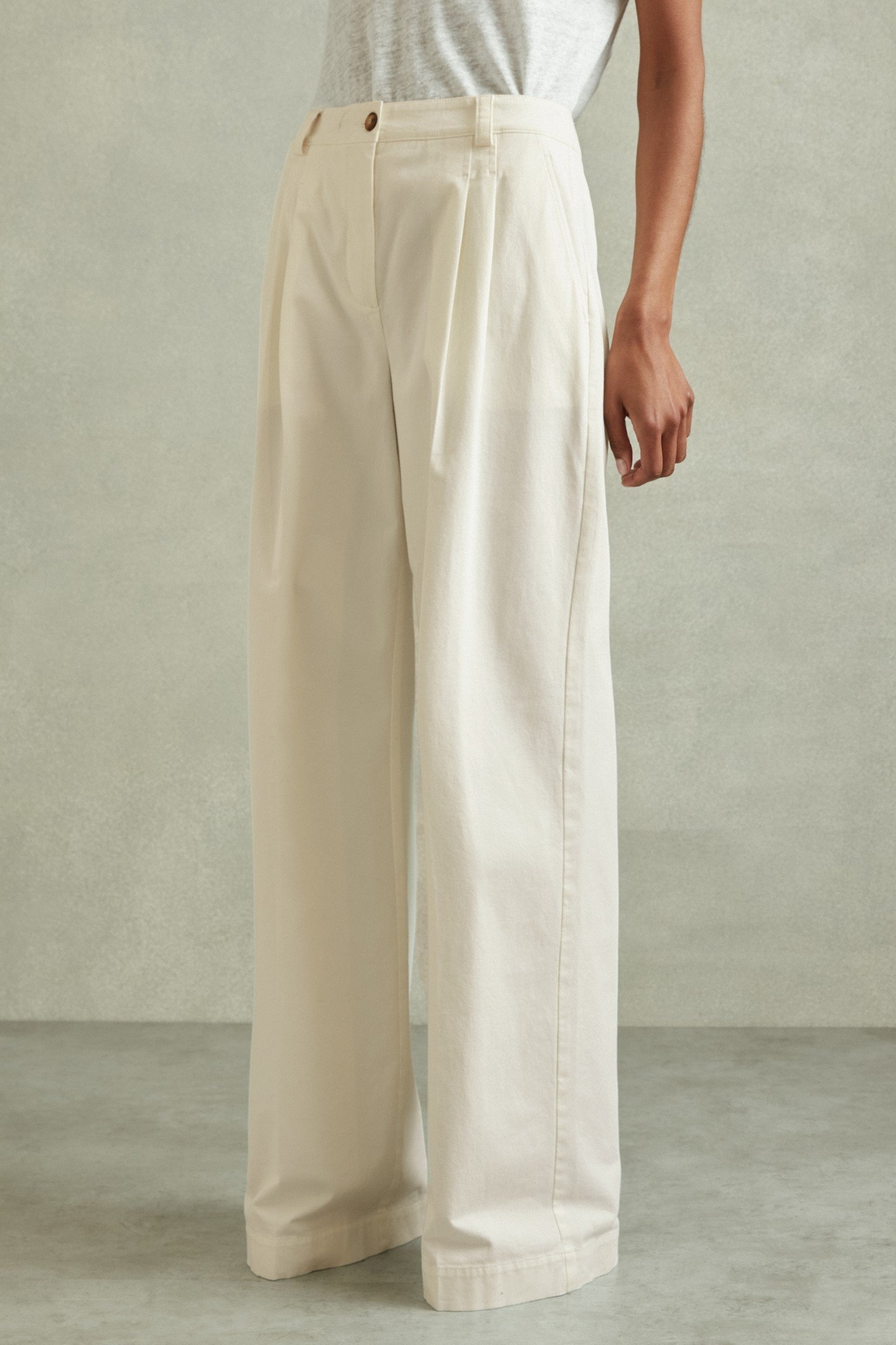 WIDE LEG PLEAT FRONT COTTON TROUSER WHITE 2