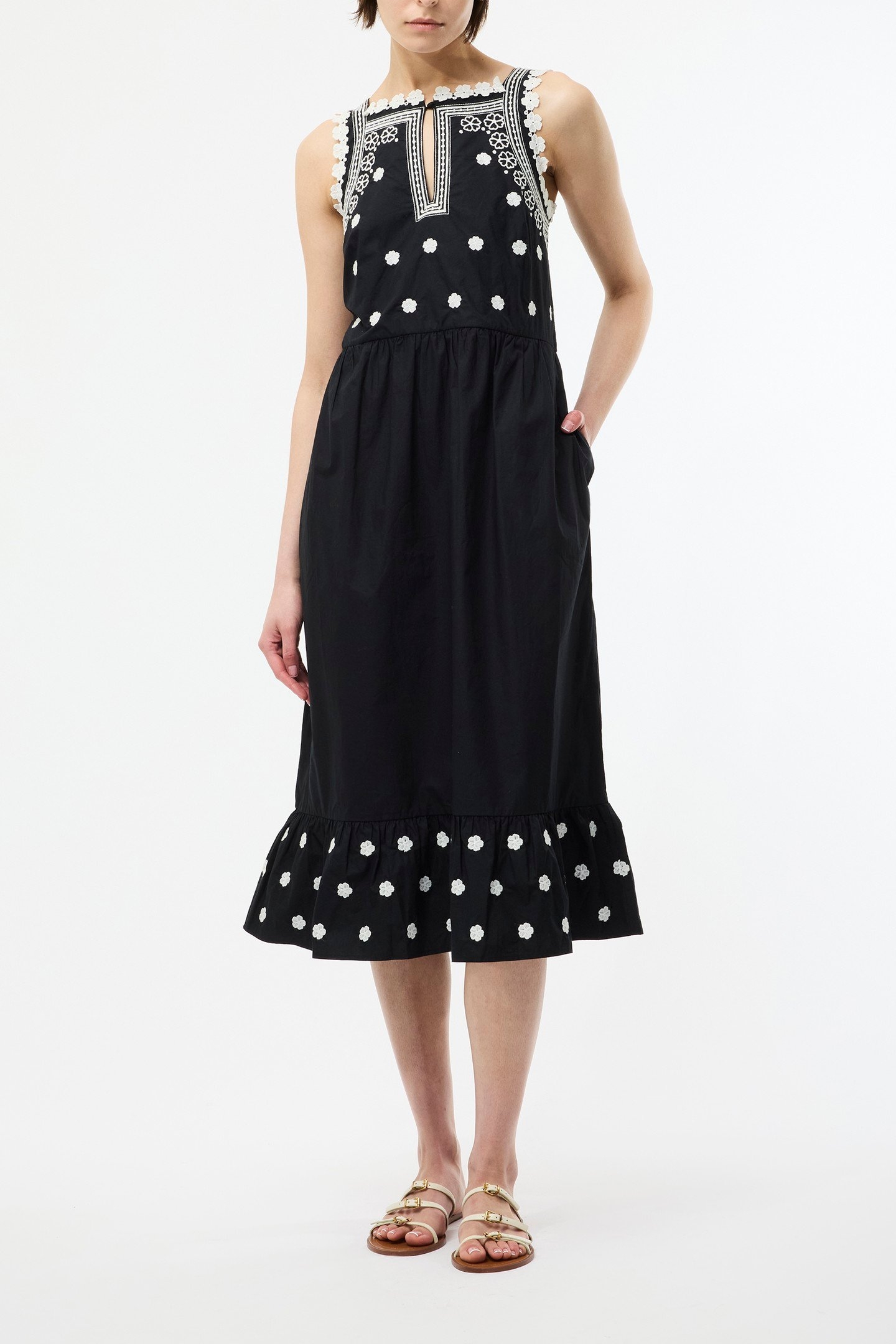 DEVIN POPLIN EMBROIDERED MIDI BLACK 2