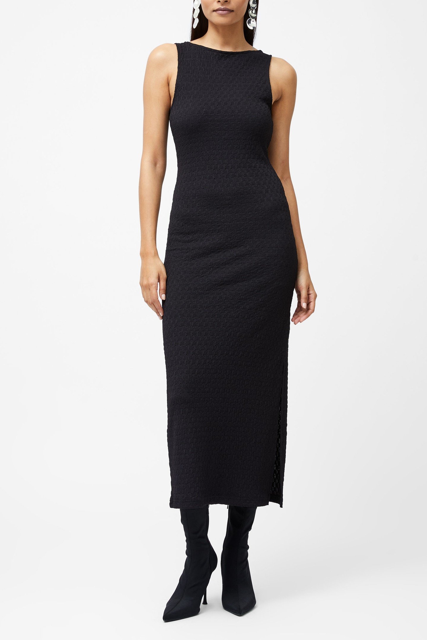SADIE TEXTURED BOAT NK DRESS BLACKOUT 1