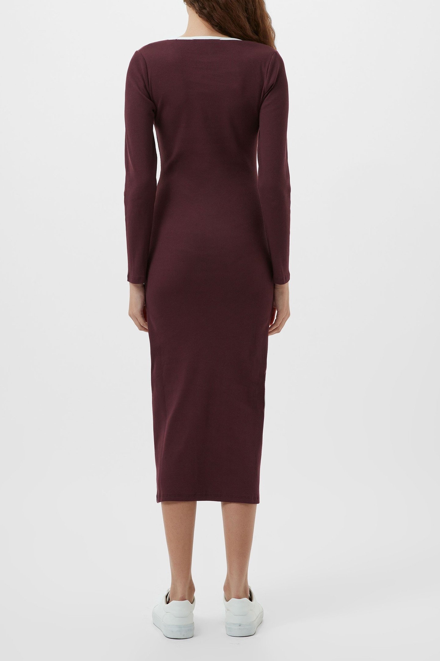 RASSIA RIB SQ NK MIDI DRESS BURGANDY/PORC CREAM 3