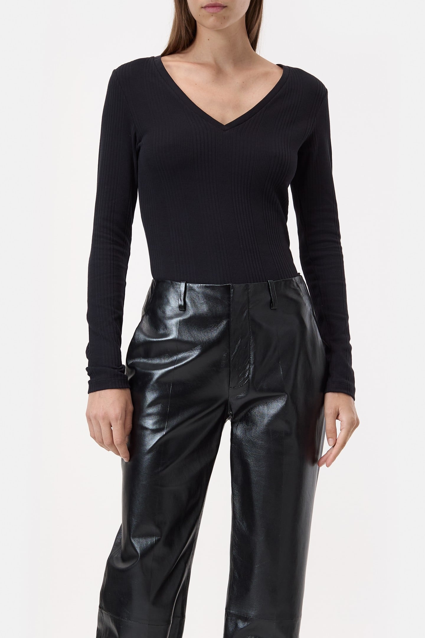 V NECK LONGSLEEVE T-SHIRTS BLACK 1