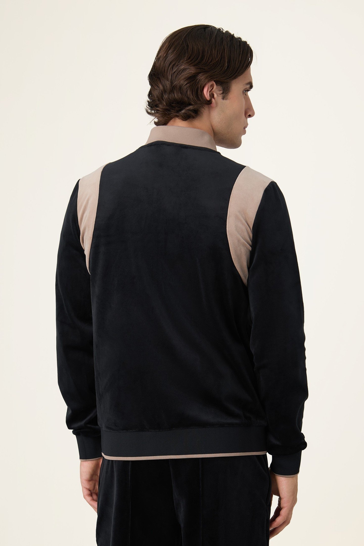 ADRIANO REGULAR VELOUR TRACK JACKET BLACK-TAUPE GRAY 4
