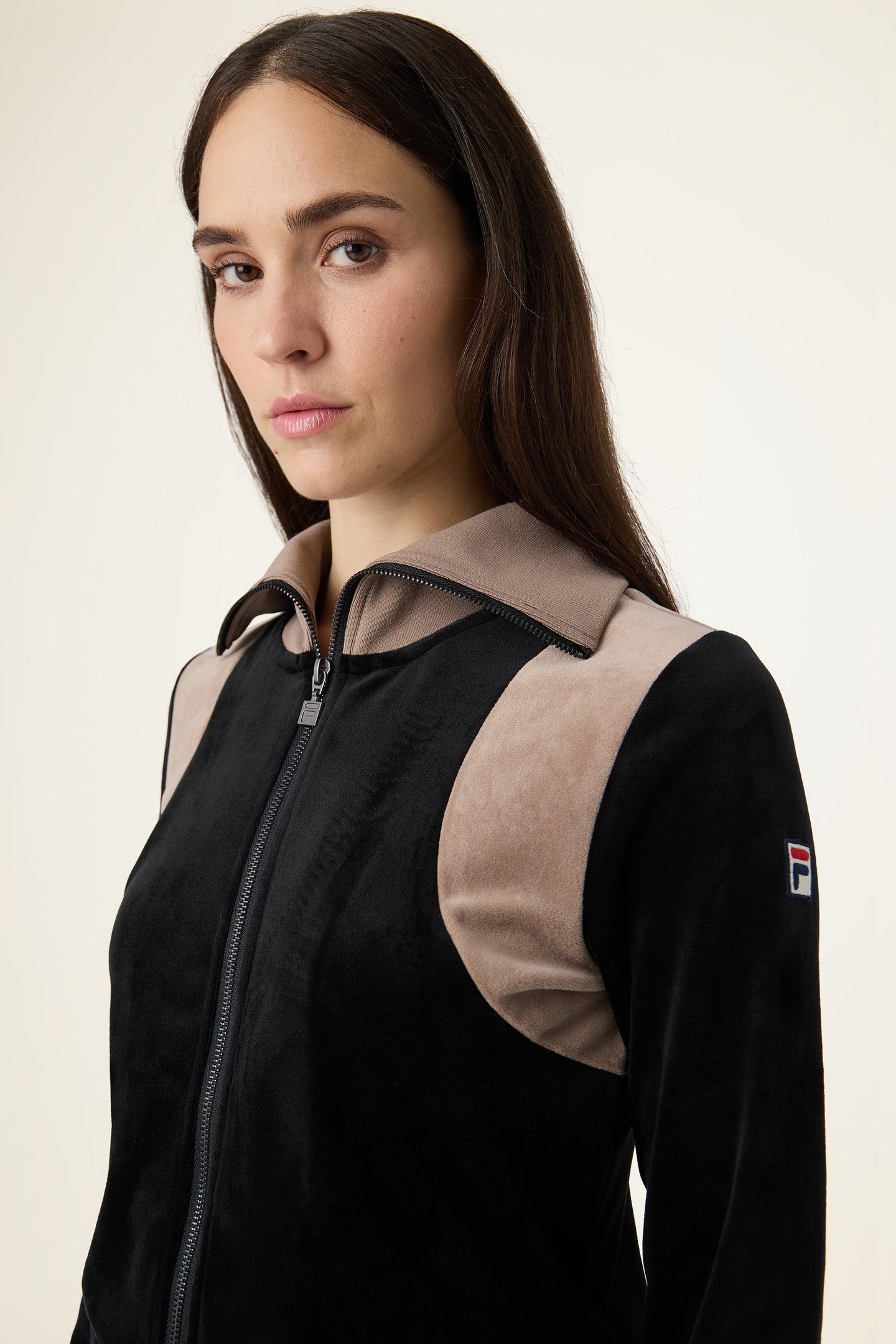 ADRIANO SLIM VELOUR TRACK JACKET BLACK-TAUPE GRAY 7