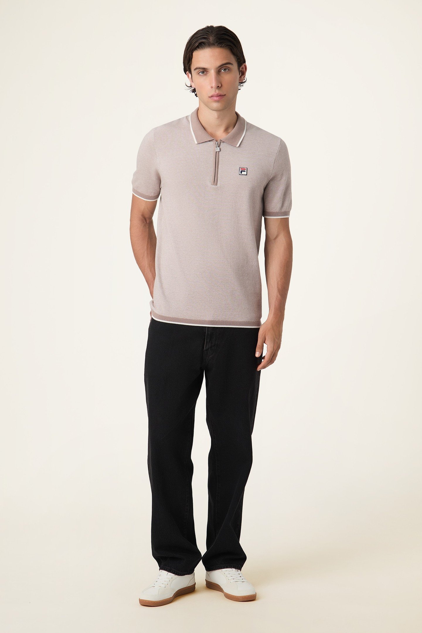 LUCINO REGULAR KNIT POLO SHIRT TAUPE GRAY MELANGE 2