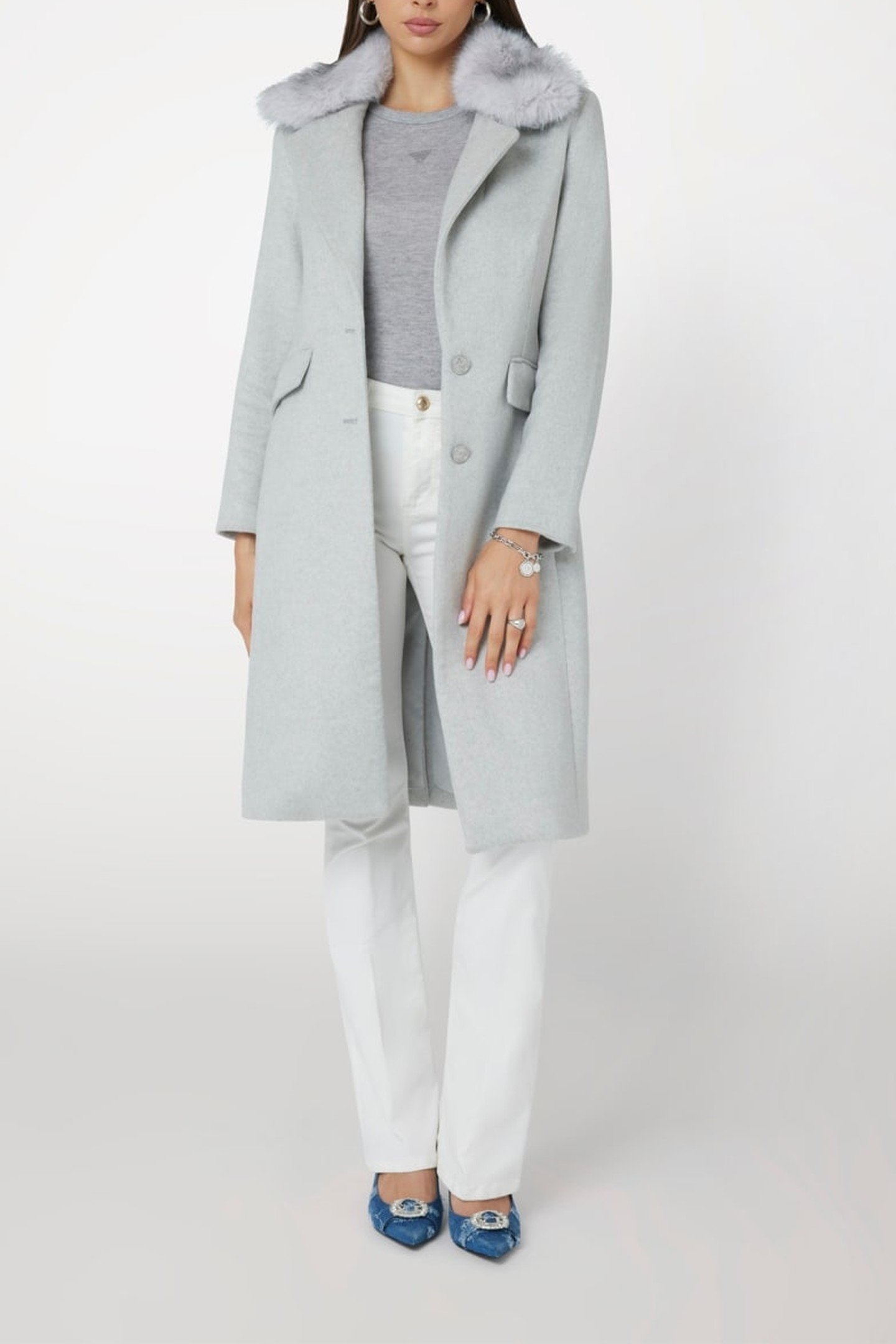 NANCY FIT COAT FAUX LIGHT MELANGE GREY M 3