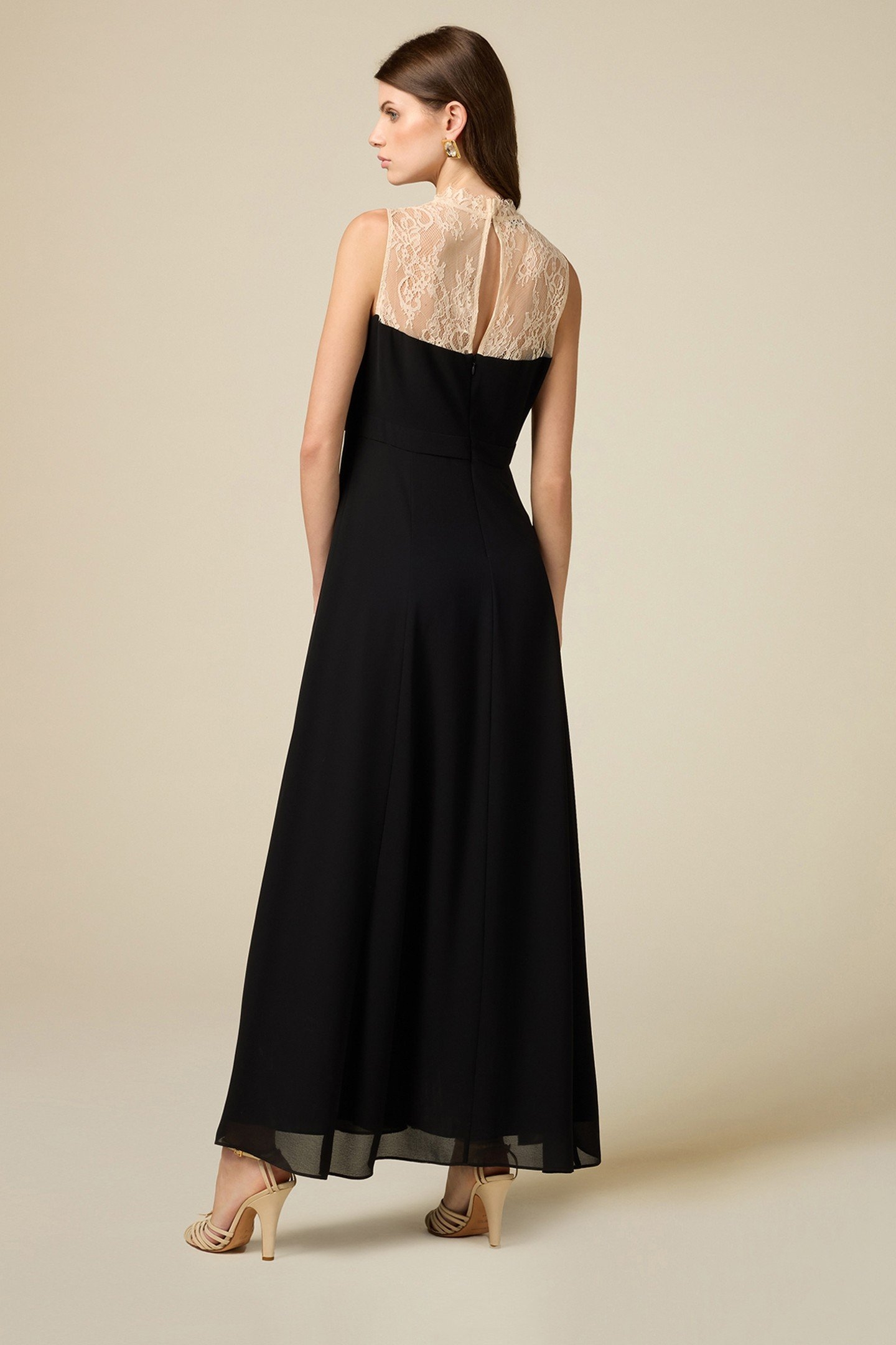 LONG DRESS WITH CONTRASTING LACE BLACK 3