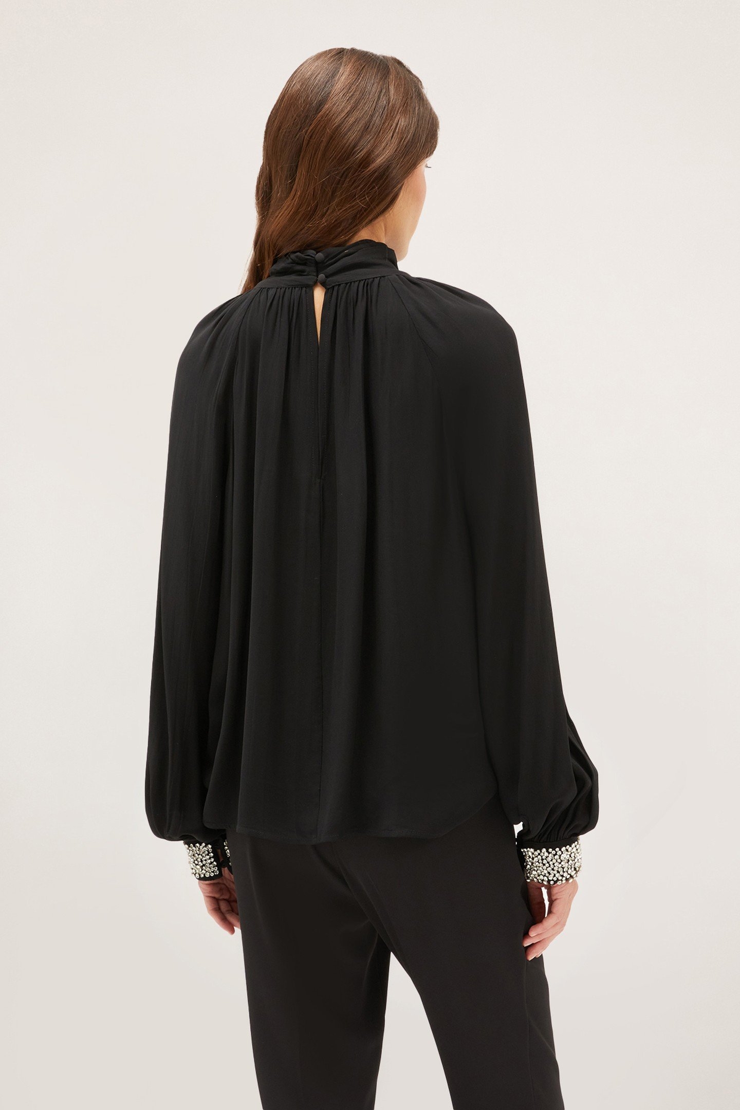 FLOWING BLOUSE WITH CUFFS EMBROIDERED WITH STONES BLACK 3