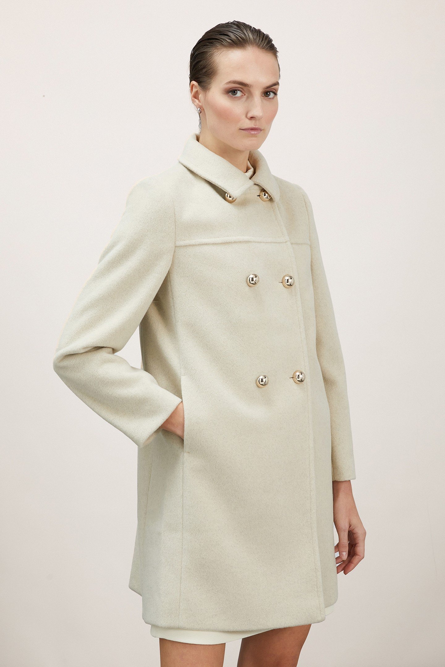 DOUBLE-BREASTED COAT WITH COLLAR BEIGE 1