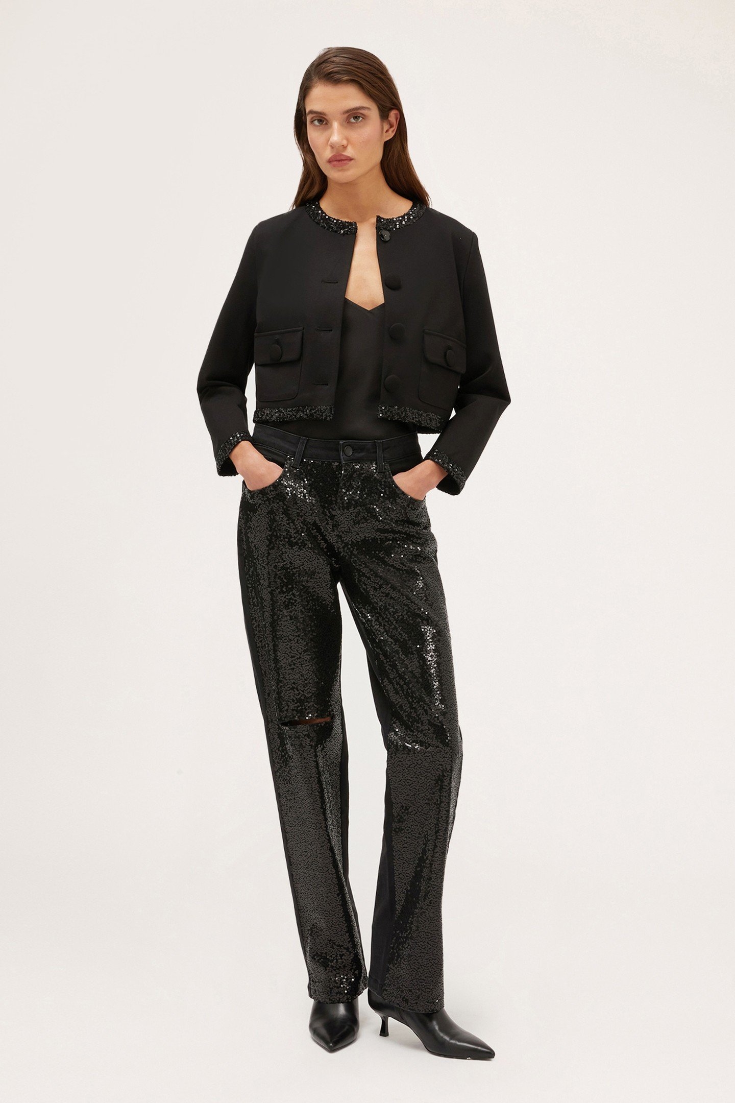 FULL SEQUIN WIDE JEANS BLACK 1