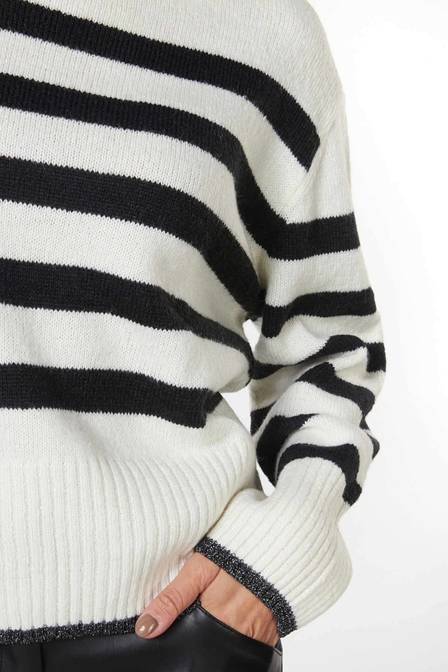 SWEATER COL STRIPED LUREX OFF WHITE / BLACK 6