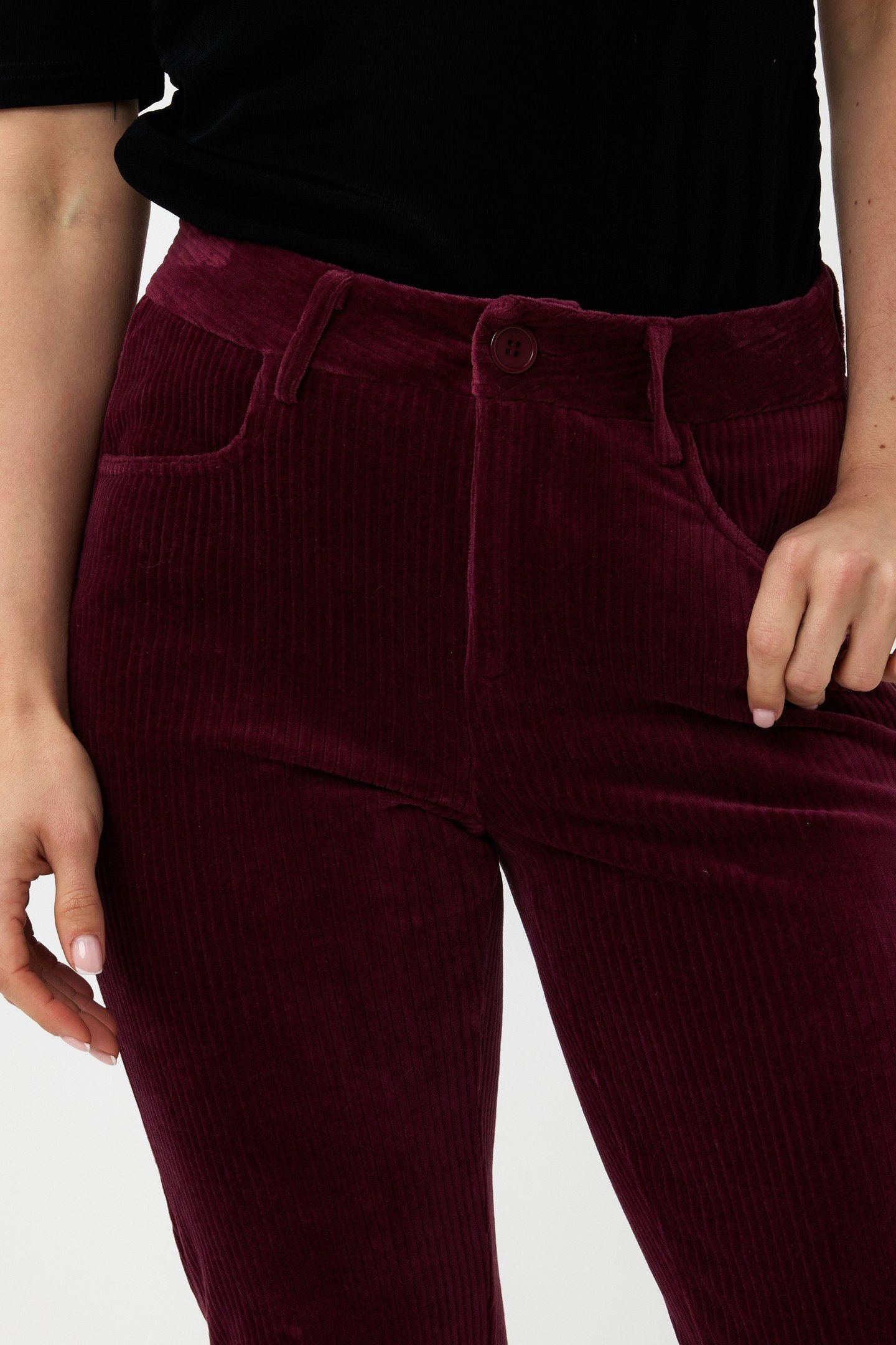 TROUSERS RIB FLAIR WINE RED 5