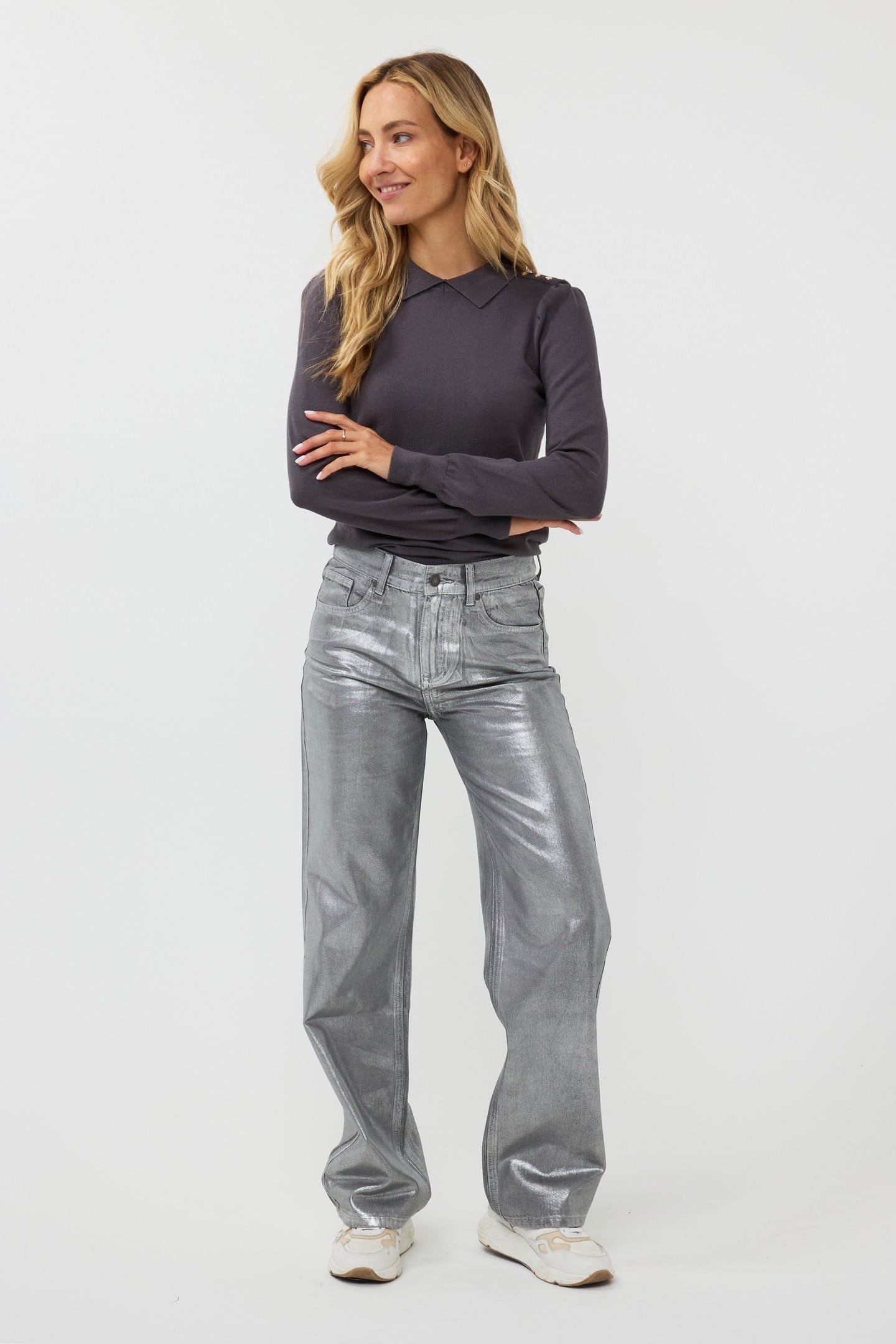 SWEATER COLLAR BASIC KNIT GREY 2