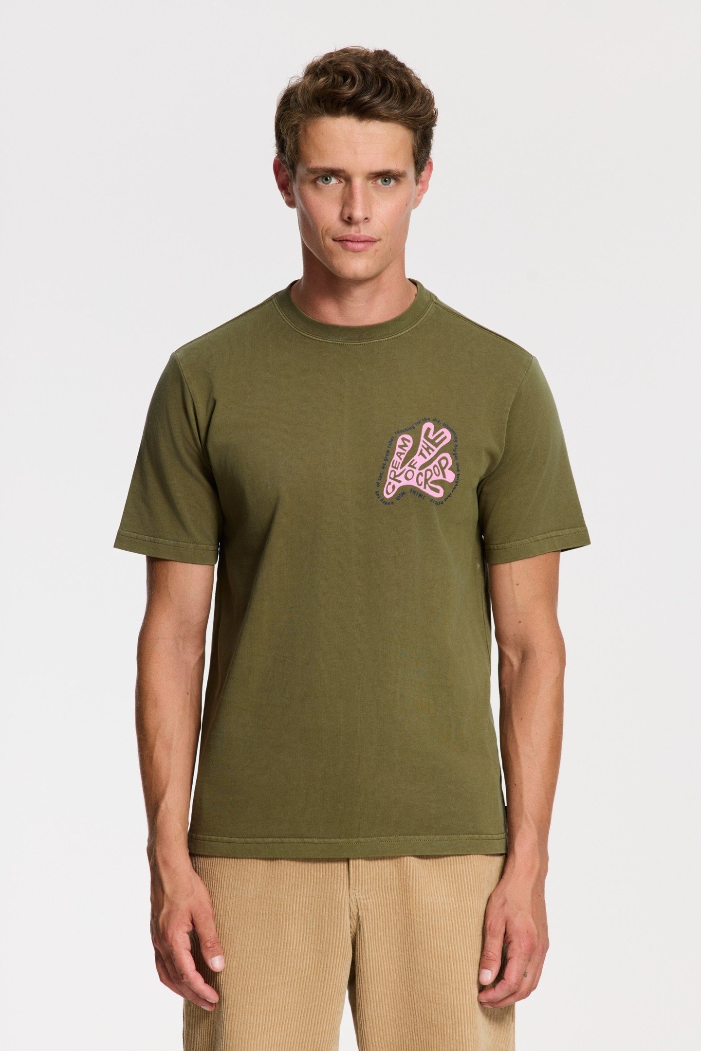 LIAM REGULAR FIT CORAL TEXT T-SHIRT GREEN OLIVE 1