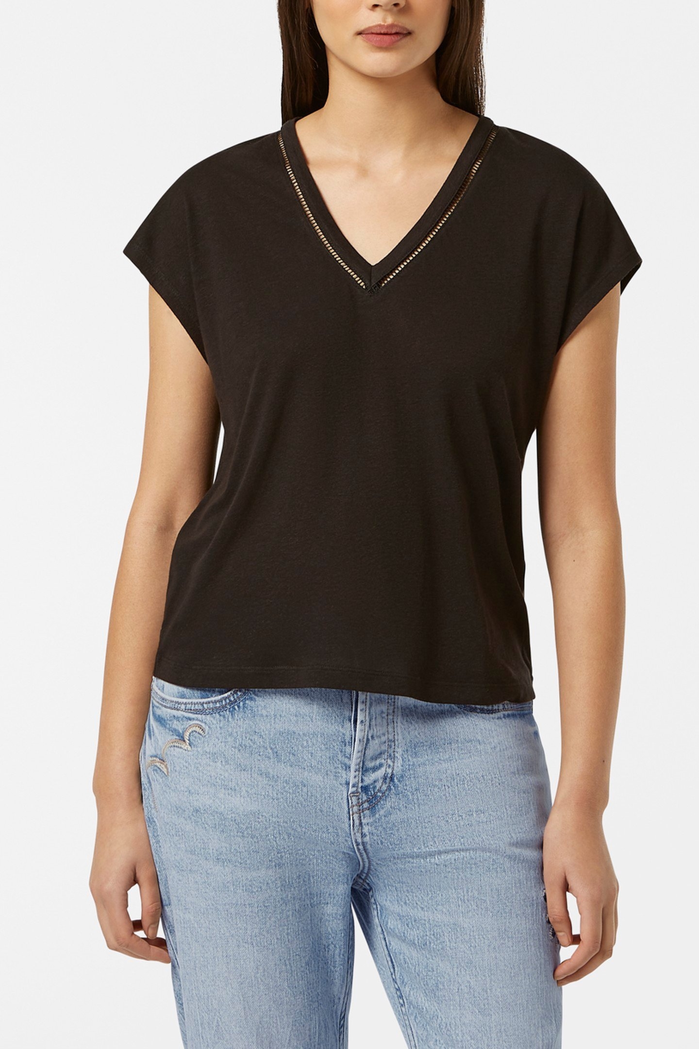 COTTON LINEN V-NECK T-SHIRT PEACH PINK 2