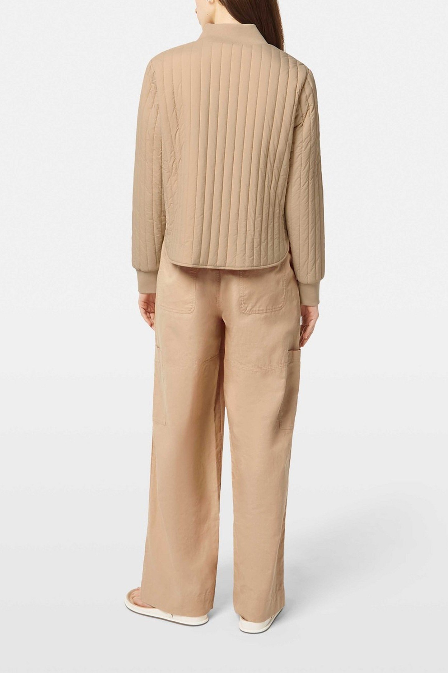 REVERSIBLE QUILTED BOMBER SOFT CAMEL/ ABSTRACT SUN SAND 3