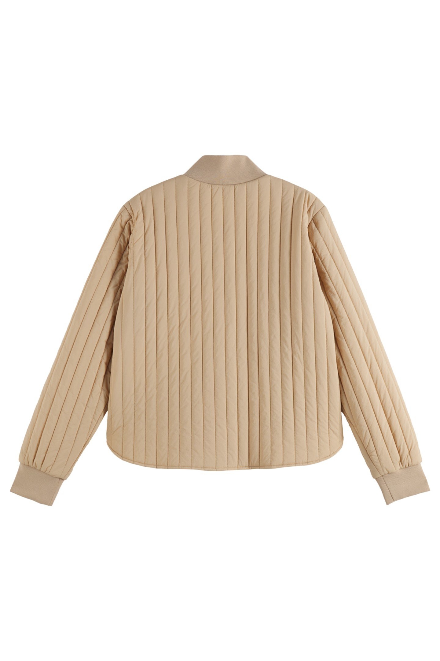 REVERSIBLE QUILTED BOMBER SOFT CAMEL/ ABSTRACT SUN SAND 7