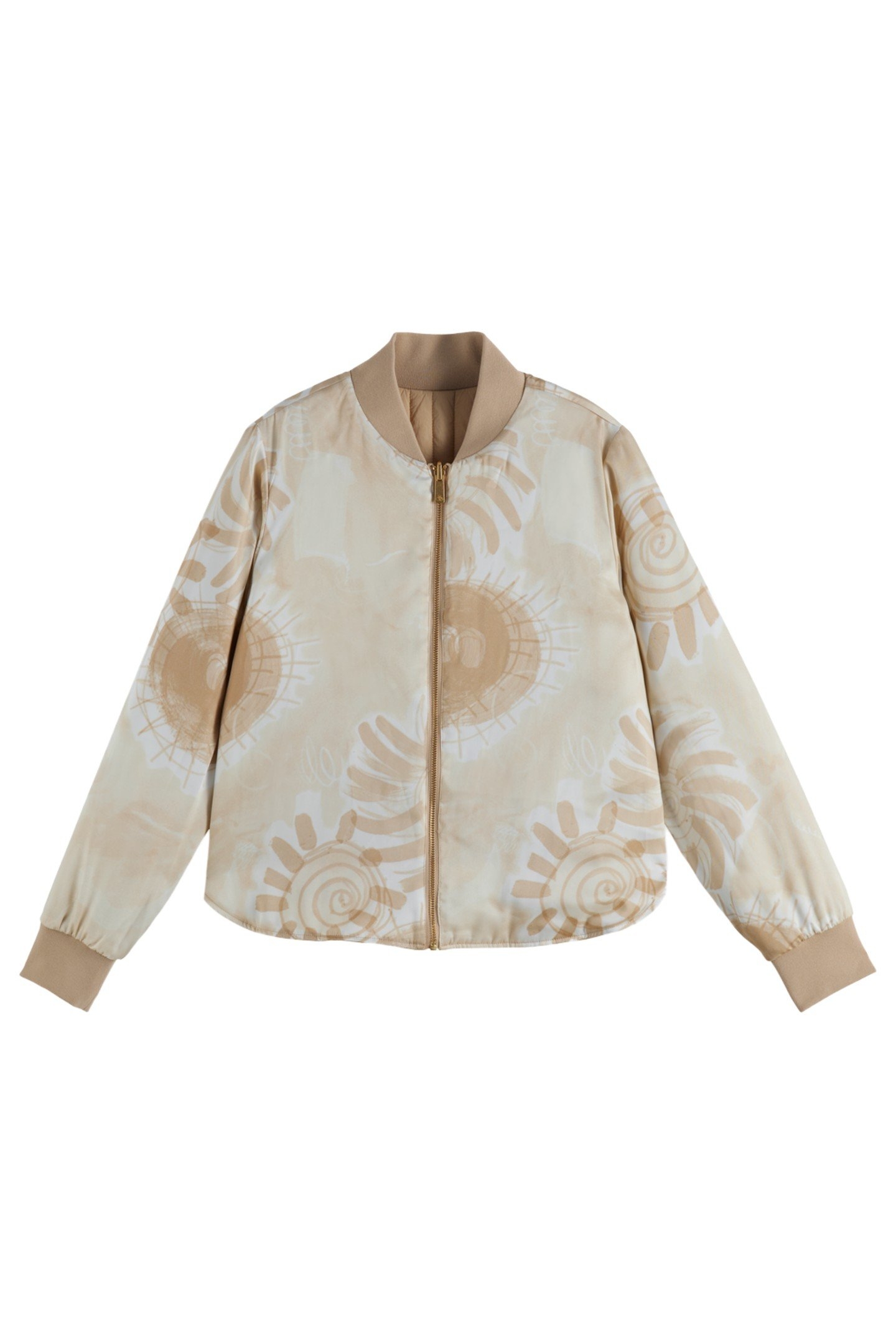 REVERSIBLE QUILTED BOMBER SOFT CAMEL/ ABSTRACT SUN SAND 8
