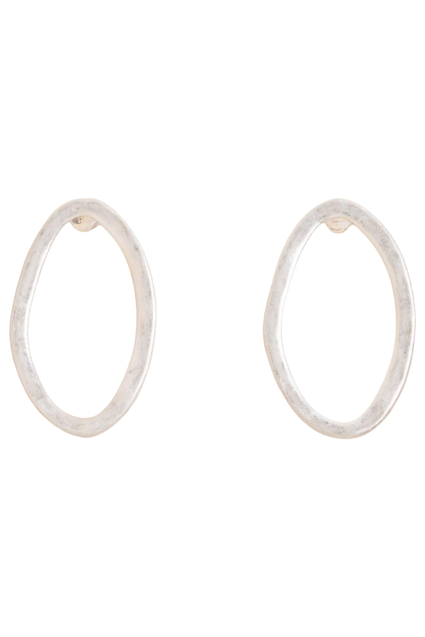 OVAL HAMMERED EARRINGS SILVER TONE METALLIC 2