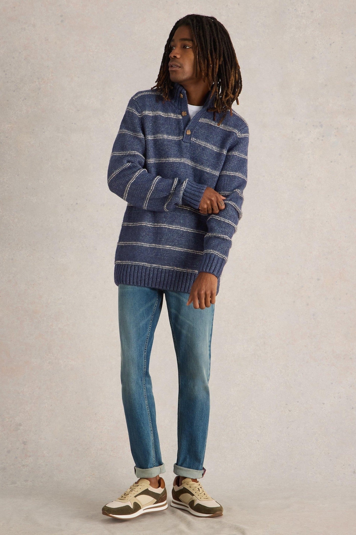 BRETON STRIPE BUTTON NECK NAVY MULTI 2