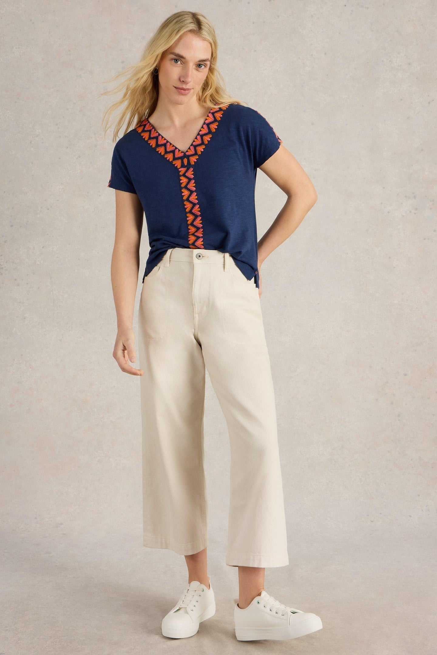 NEVA EMBROIDERED TOP NAVY MULTI 2