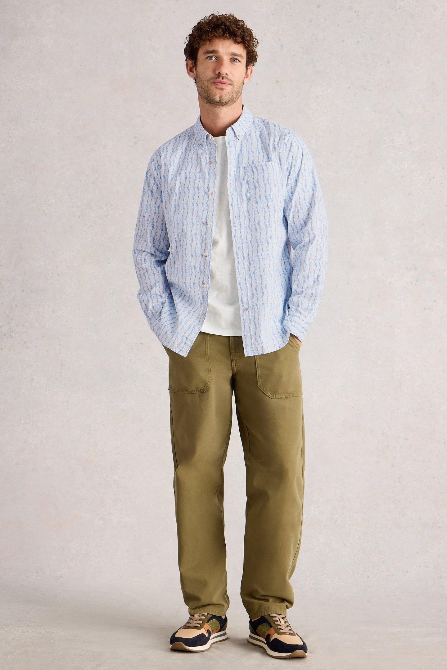 SALCOMBE FISH STRIPE SHIRT BLUE PRINT 1